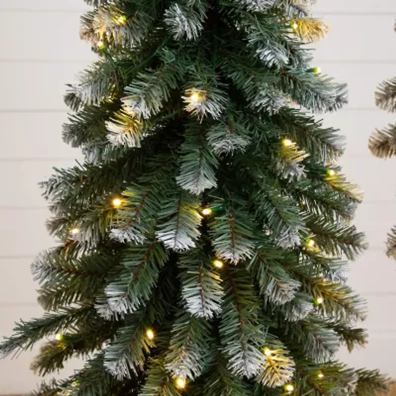 Nearly Natural 5 Foot Pre-Lit Flocked Pine Christmas Tree