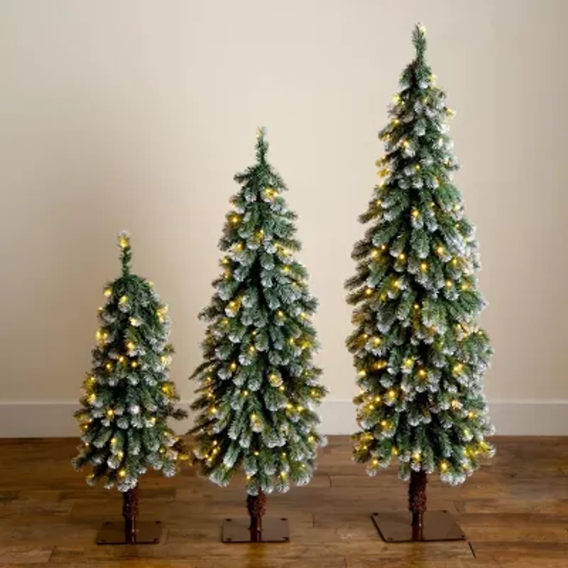 Nearly Natural 5 Foot Pre-Lit Flocked Pine Christmas Tree