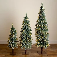 Nearly Natural 5 Foot Pre-Lit Flocked Pine Christmas Tree