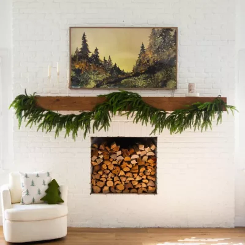 Nearly Natural 15ft Real Touch Pine Garland Wreath