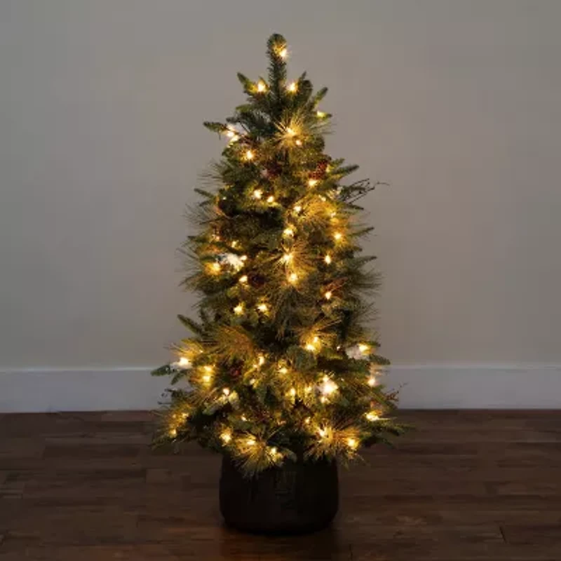 Nearly Natural 4 Foot Pre-Lit Pine Christmas Tree