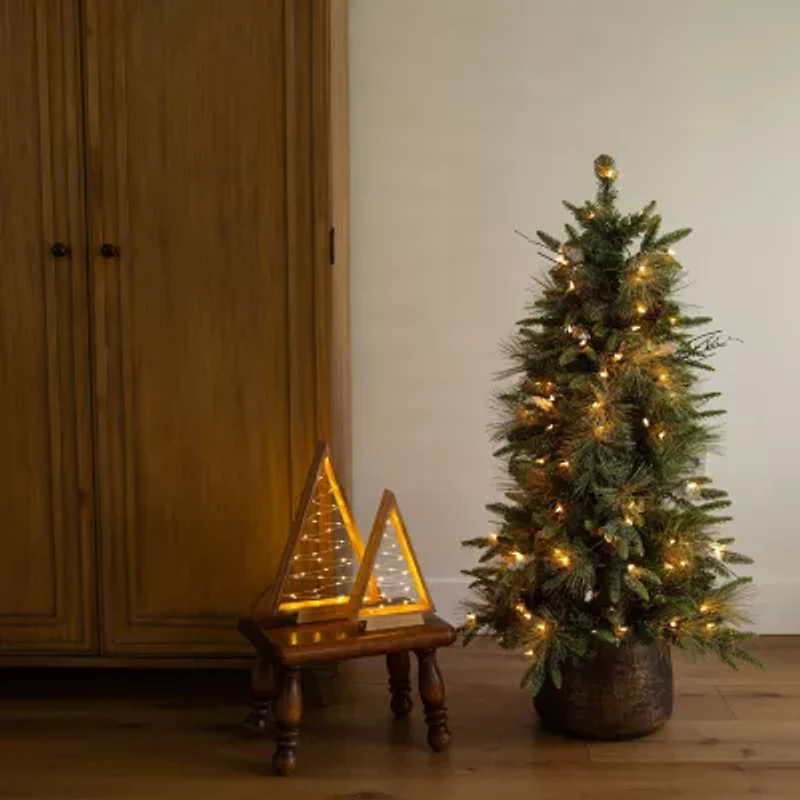 Nearly Natural 4 Foot Pre-Lit Pine Christmas Tree