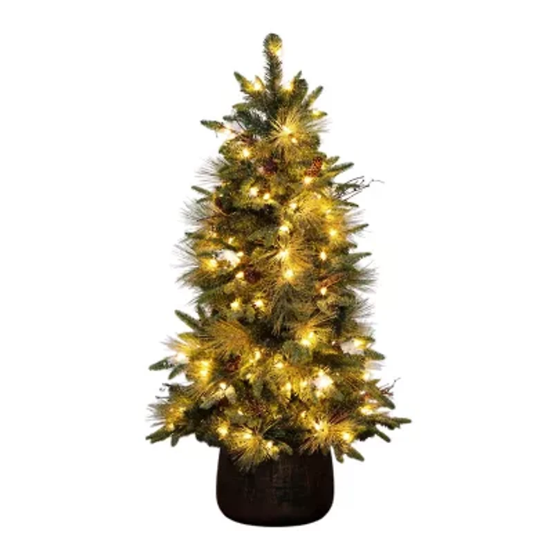 Nearly Natural 4 Foot Pre-Lit Pine Christmas Tree