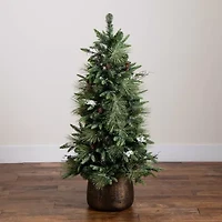 Nearly Natural 4 Foot Pre-Lit Pine Christmas Tree