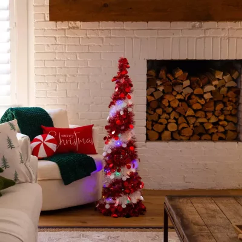 Nearly Natural 4 Foot Pre-Lit Collapsible Pine Christmas Tree