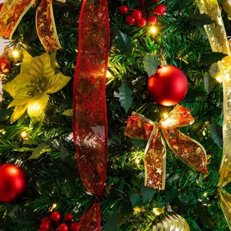 Nearly Natural Foot Pre-Lit Collapsible Pre-Decorated Pine Christmas Tree