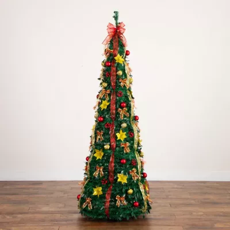 Nearly Natural Foot Pre-Lit Collapsible Pre-Decorated Pine Christmas Tree