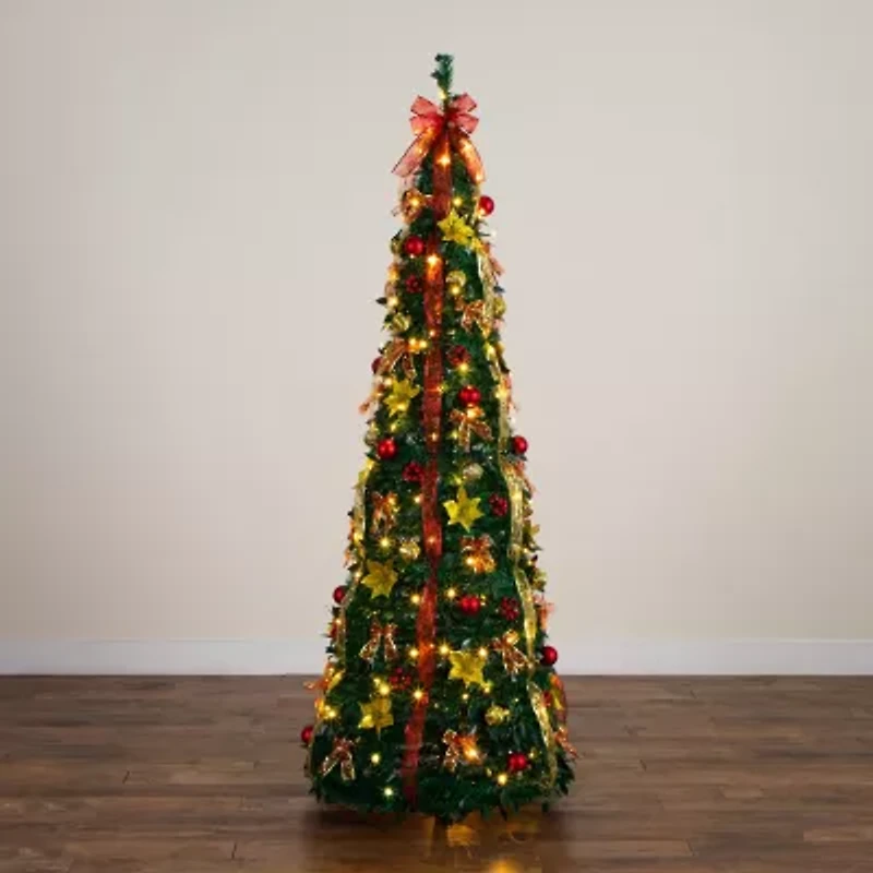 Nearly Natural Foot Pre-Lit Collapsible Pre-Decorated Pine Christmas Tree