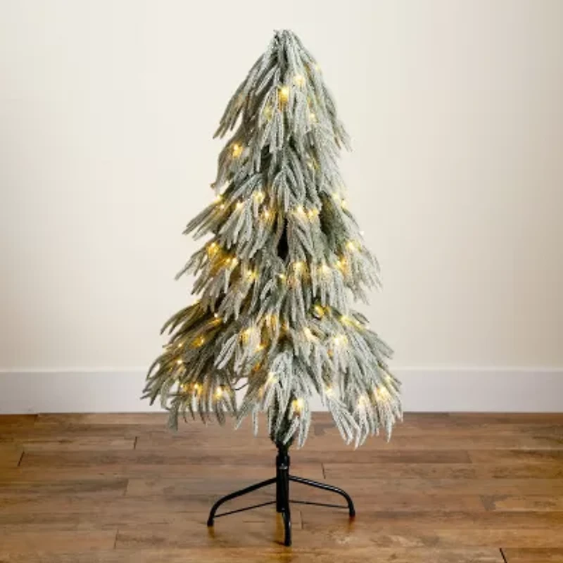 Nearly Natural 4 Foot Pre-Lit Flocked Pine Christmas Tree