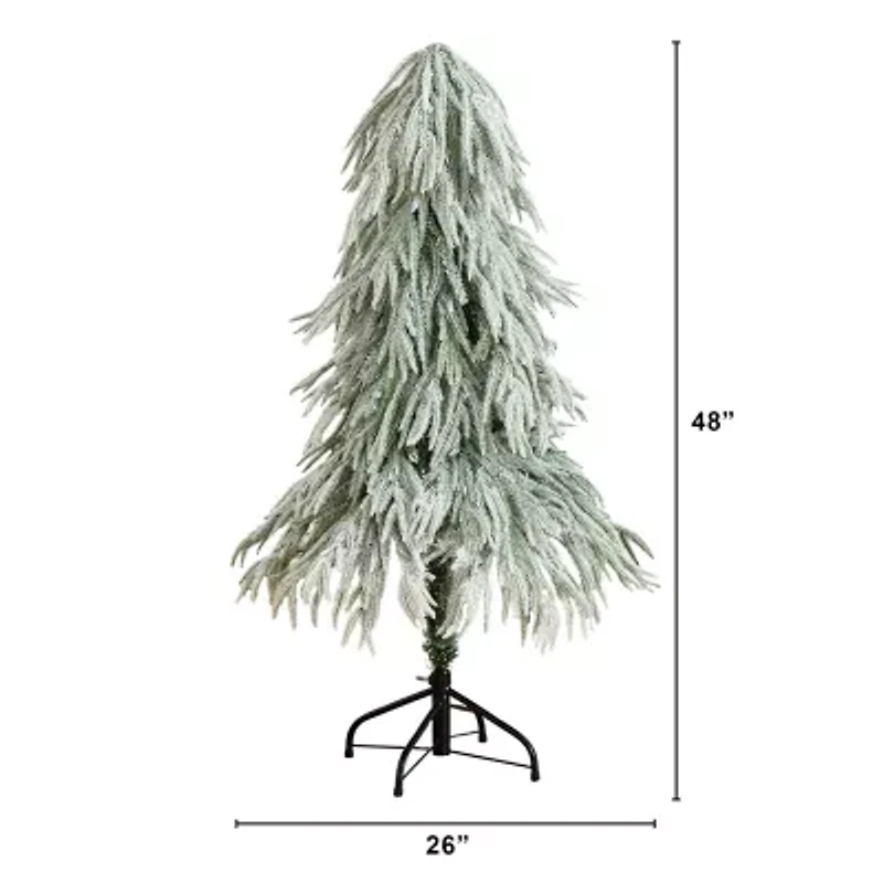 Nearly Natural 4 Foot Pre-Lit Flocked Pine Christmas Tree