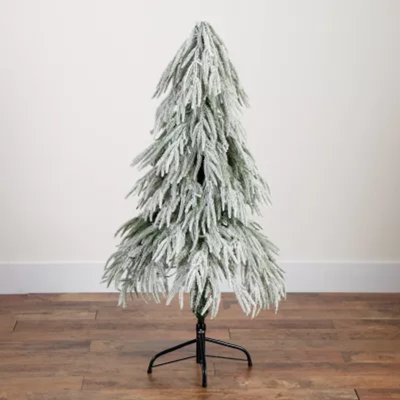 Nearly Natural 4 Foot Pre-Lit Flocked Pine Christmas Tree