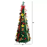 Nearly Natural 5 Foot Pre-Lit Collapsible Pre-Decorated Pine Christmas Tree