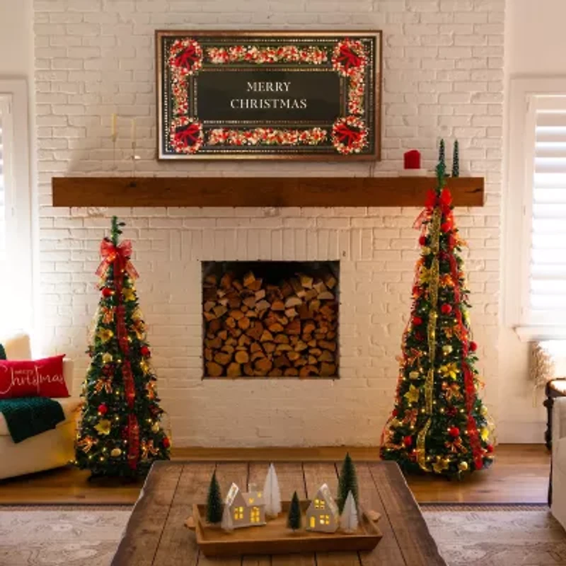 Nearly Natural 5 Foot Pre-Lit Collapsible Pre-Decorated Pine Christmas Tree