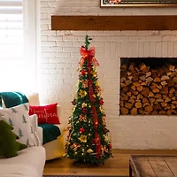 Nearly Natural 5 Foot Pre-Lit Collapsible Pre-Decorated Pine Christmas Tree