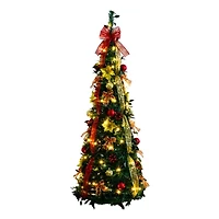 Nearly Natural 5 Foot Pre-Lit Collapsible Pre-Decorated Pine Christmas Tree