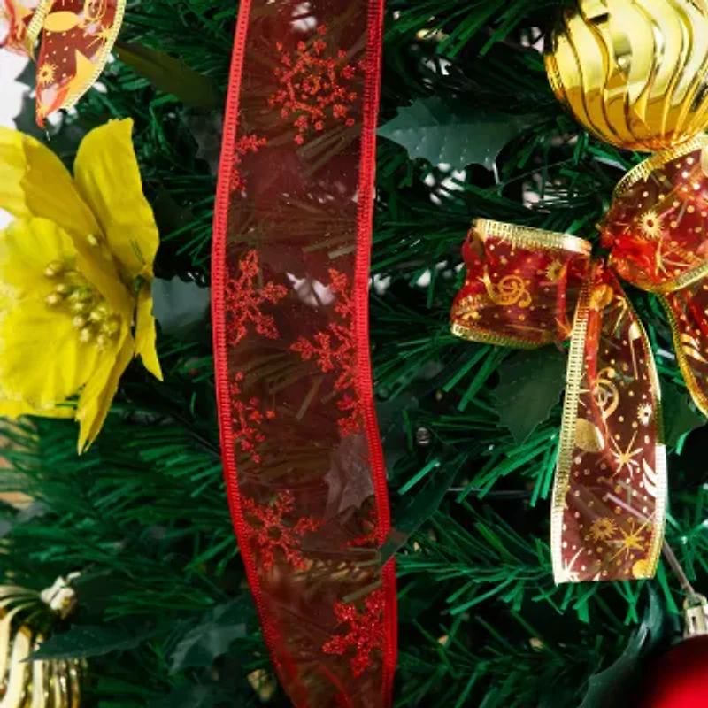 Nearly Natural 5 Foot Pre-Lit Collapsible Pre-Decorated Pine Christmas Tree