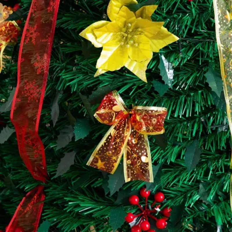 Nearly Natural 5 Foot Pre-Lit Collapsible Pre-Decorated Pine Christmas Tree