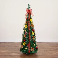 Nearly Natural 5 Foot Pre-Lit Collapsible Pre-Decorated Pine Christmas Tree