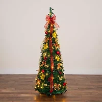 Nearly Natural 5 Foot Pre-Lit Collapsible Pre-Decorated Pine Christmas Tree
