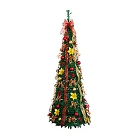 Nearly Natural 6 Foot Pre-Lit Collapsible Pre-Decorated Pine Christmas Tree