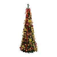 Nearly Natural 6 Foot Pre-Lit Collapsible Pre-Decorated Pine Christmas Tree