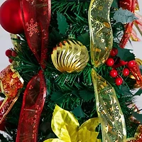 Nearly Natural 6 Foot Pre-Lit Collapsible Pre-Decorated Pine Christmas Tree