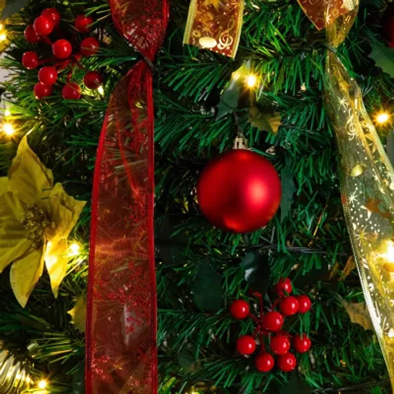 Nearly Natural 6 Foot Pre-Lit Collapsible Pre-Decorated Pine Christmas Tree