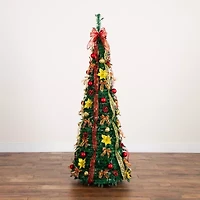 Nearly Natural 6 Foot Pre-Lit Collapsible Pre-Decorated Pine Christmas Tree