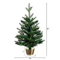 Nearly Natural 2 Foot Pre-Lit Timer Pine Christmas Tree
