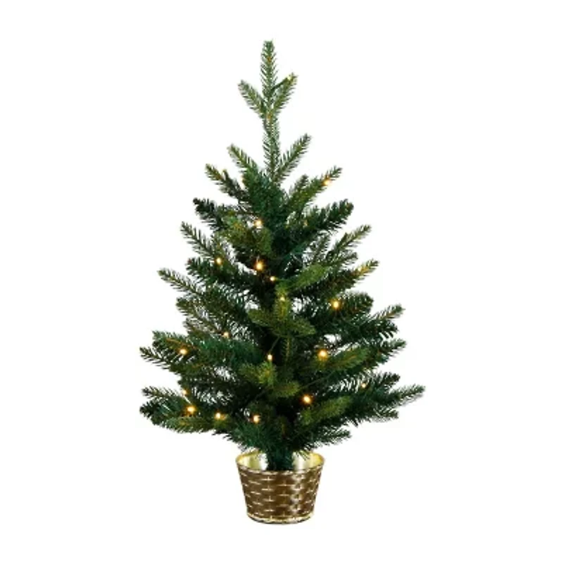 Nearly Natural 2 Foot Pre-Lit Timer Pine Christmas Tree
