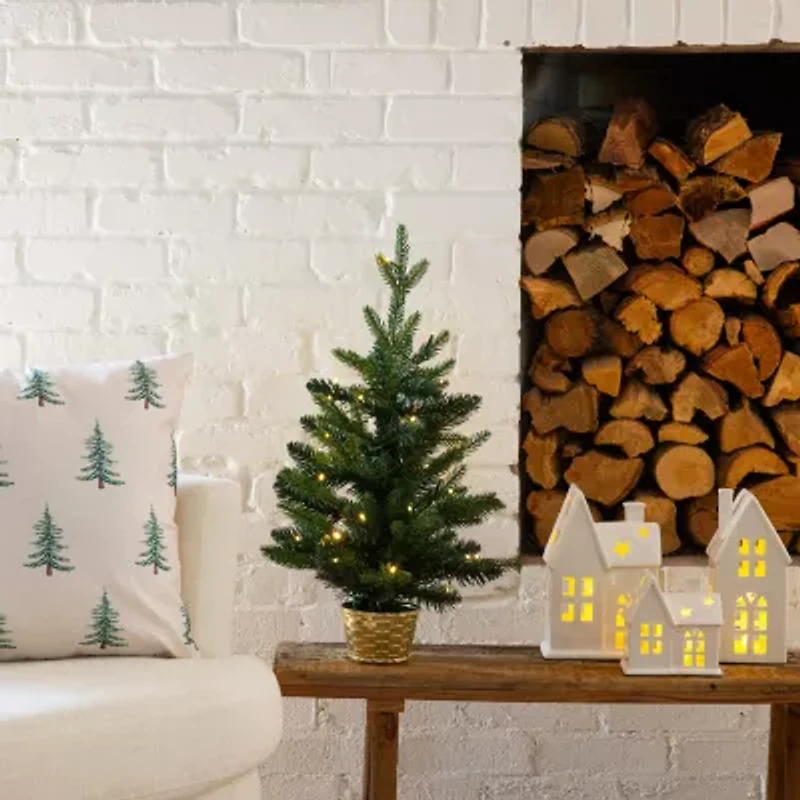 Nearly Natural 2 Foot Pre-Lit Timer Pine Christmas Tree