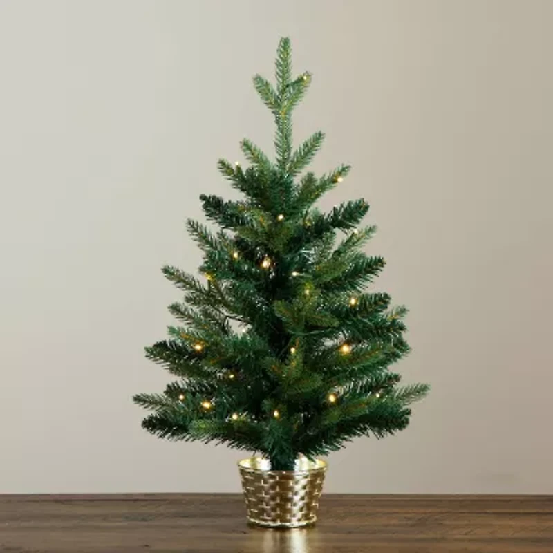Nearly Natural 2 Foot Pre-Lit Timer Pine Christmas Tree