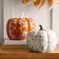 Linden Street Ivory Floral Pumpkin Thanksgiving Tabletop Decor