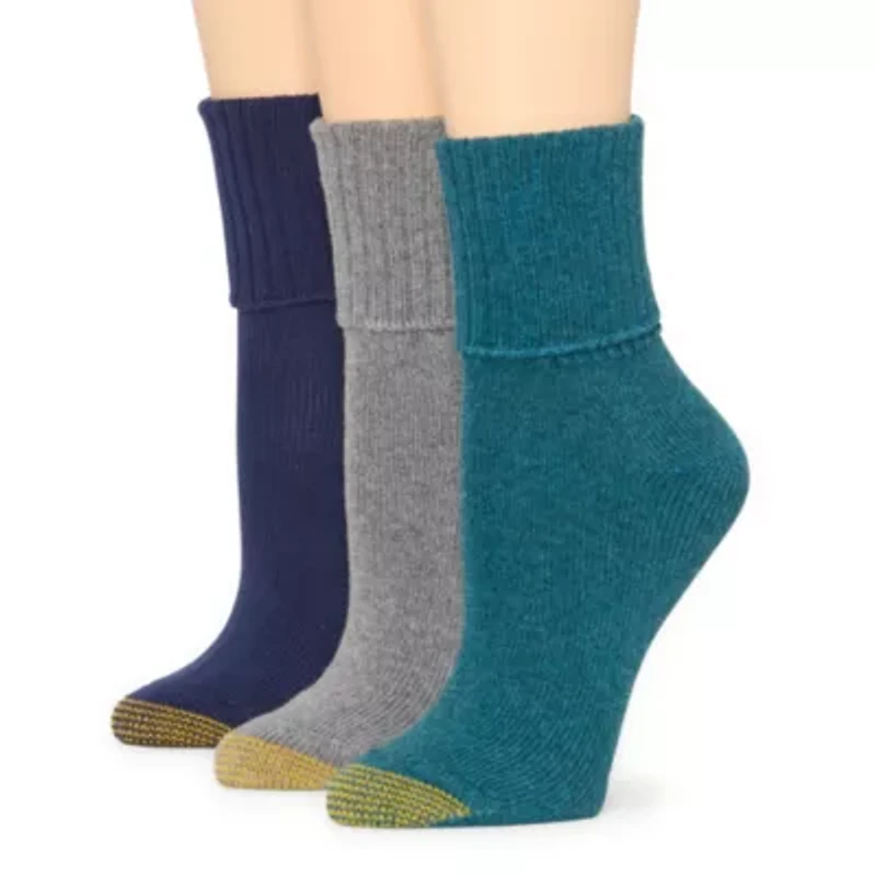 Gold Toe Midweight Womens Multi-Pack 3 Pair Turncuff Socks
