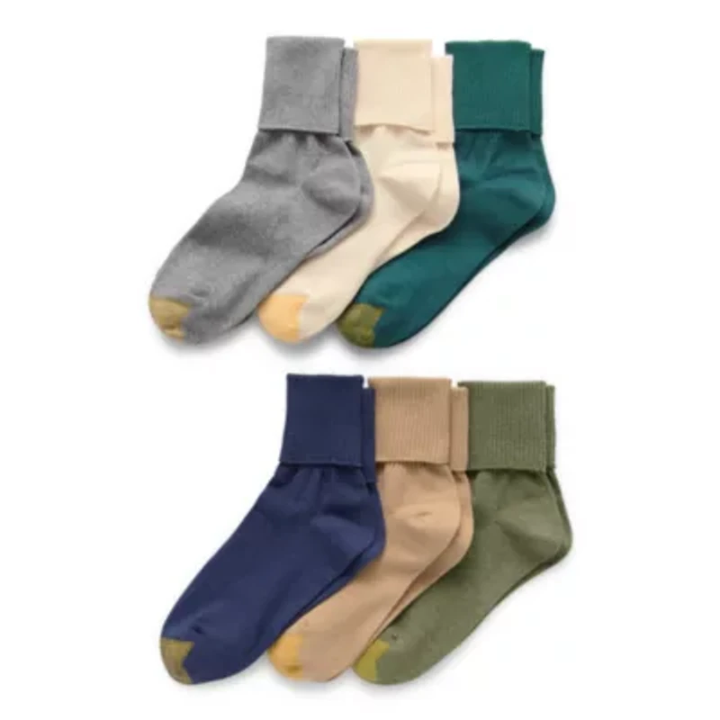 Gold Toe Womens Multi-Pack 6 Pair Turncuff Socks