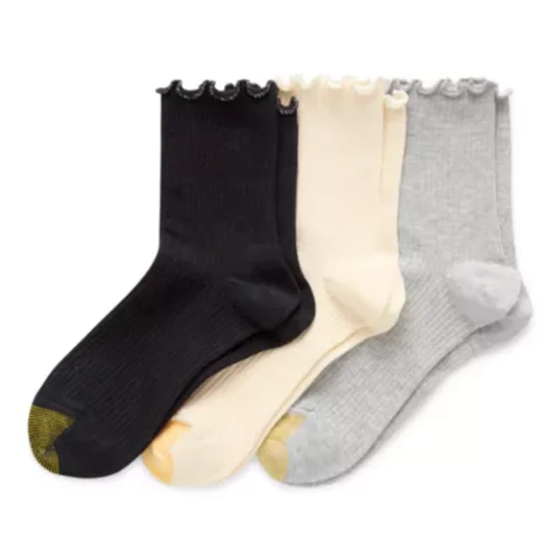 Gold Toe Lettuce Edge Womens 3 Pair Crew Socks