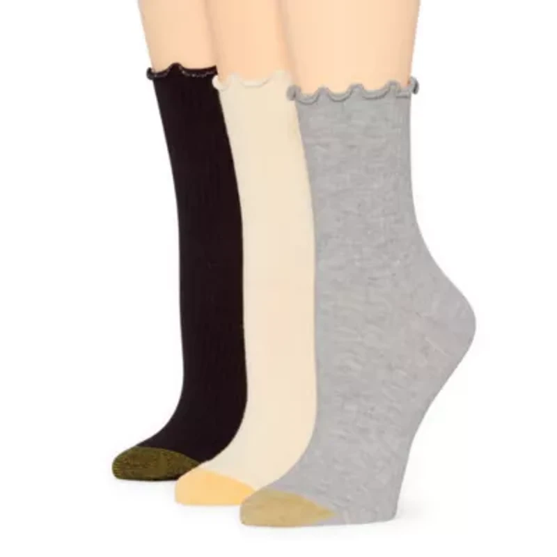 Gold Toe Lettuce Edge Womens 3 Pair Crew Socks