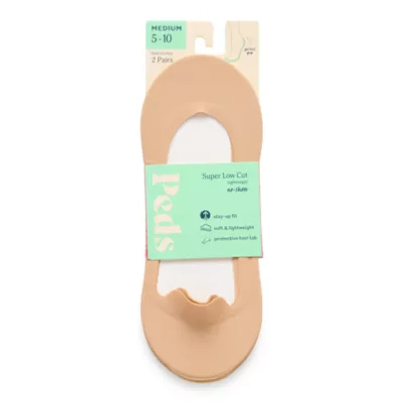 Peds Heel Tab Super Low Cut Womens Multi-Pack 2 Pair Liner Socks