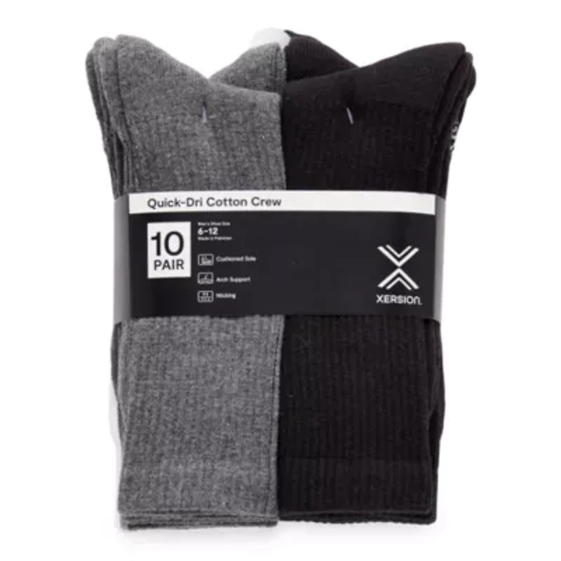 Xersion Quick-Dri Mens 10 Pair Crew Socks