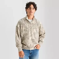 Arizona Mens Mock Neck Long Sleeve Quarter-Zip Pullover