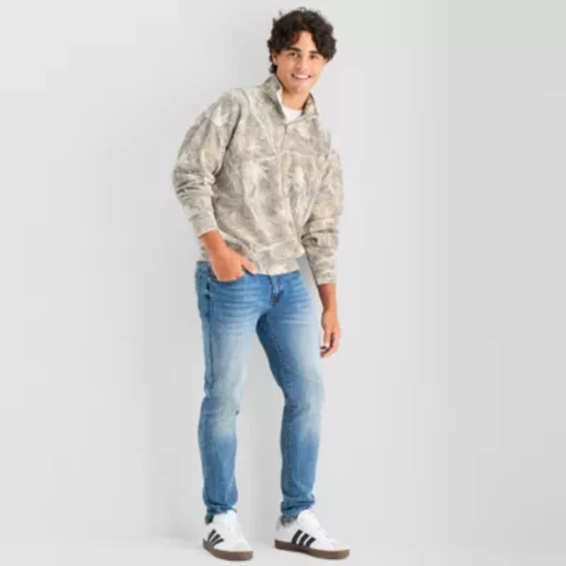 Arizona Mens Mock Neck Long Sleeve Quarter-Zip Pullover