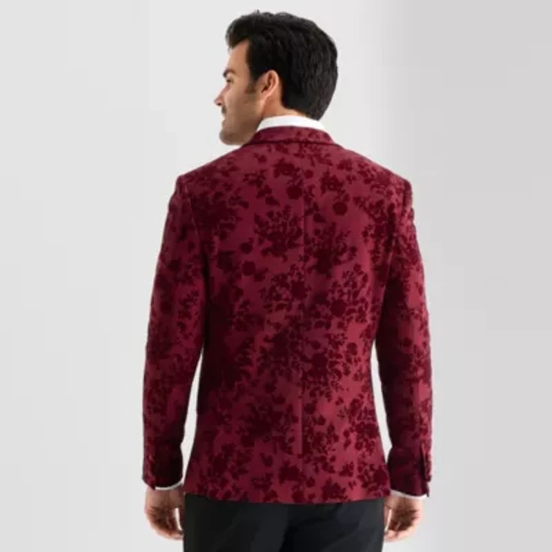 J. Ferrar Mens Floral Stretch Fabric Slim Fit Tuxedo Jacket