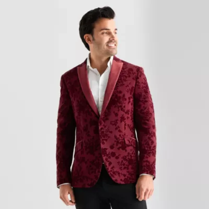 J. Ferrar Mens Floral Stretch Fabric Slim Fit Tuxedo Jacket