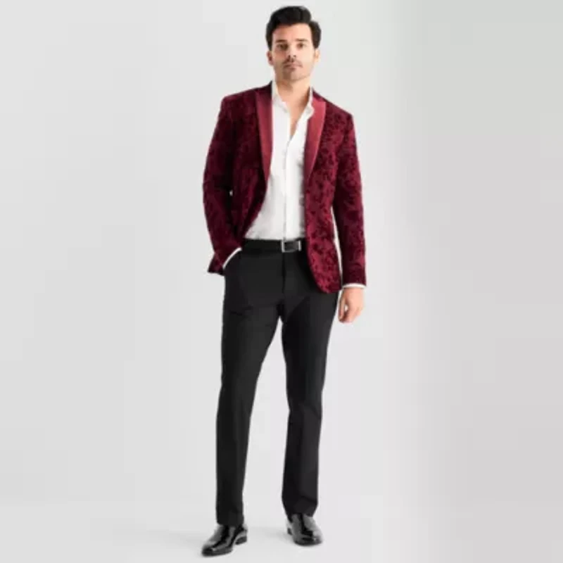 J. Ferrar Mens Floral Stretch Fabric Slim Fit Tuxedo Jacket