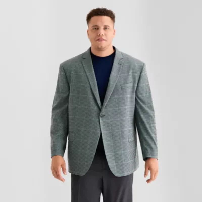 J. Ferrar Mens Big and Tall Plaid Classic Fit Sport Coat