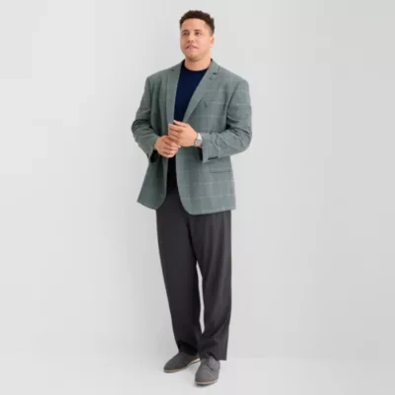 J. Ferrar Mens Big and Tall Plaid Classic Fit Sport Coat