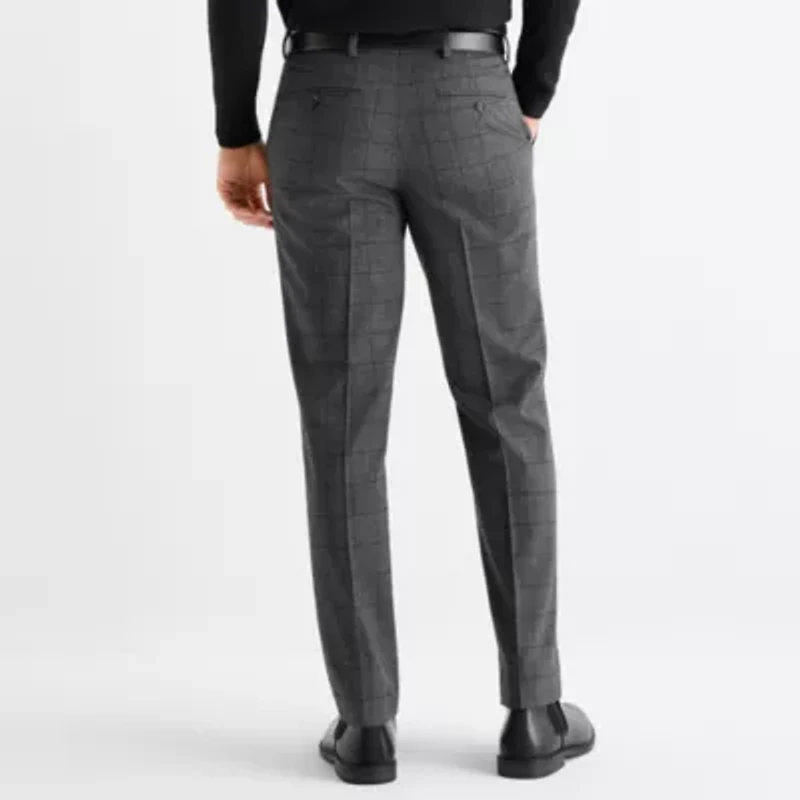 J. Ferrar Mens Windowpane Stretch Fabric Slim Fit Flat Front Suit Pant