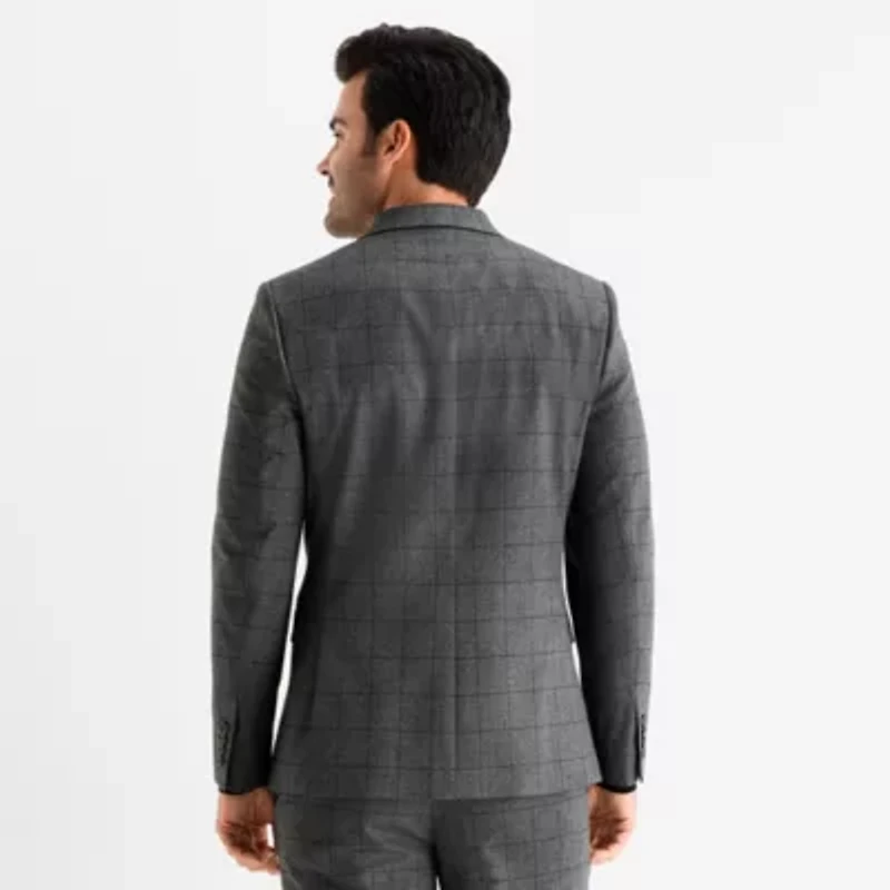 J. Ferrar Ultra Comfort Windowpane Mens Slim Fit Suit Jacket
