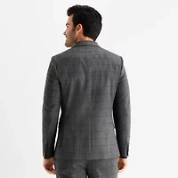 J. Ferrar Ultra Comfort Windowpane Mens Slim Fit Suit Jacket