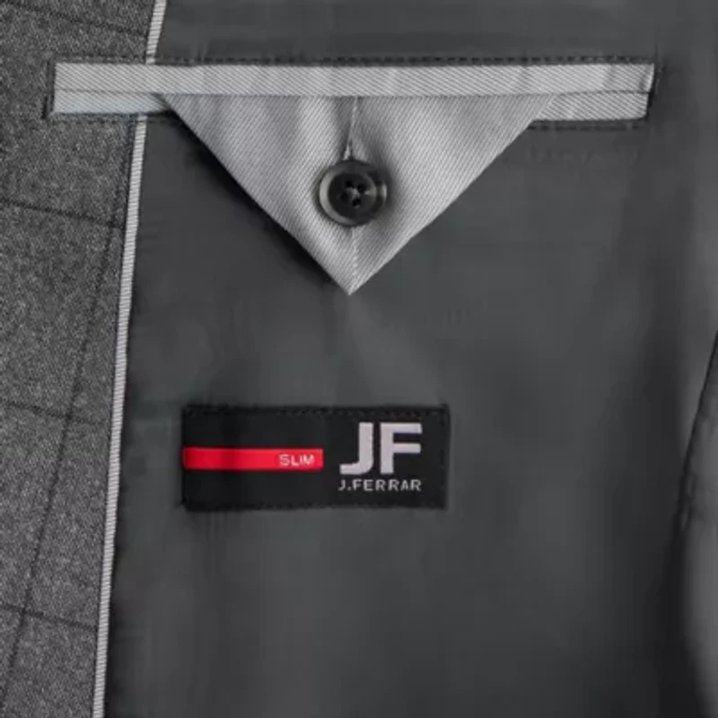 J. Ferrar Ultra Comfort Windowpane Mens Slim Fit Suit Jacket